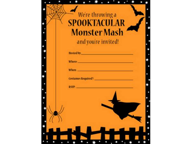 Invite guests to your next Halloween party in spooky style with a colorful invite with all the gory details.