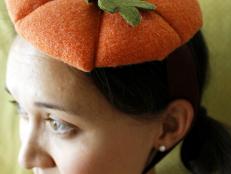 Orange Felt Halloween Pumpkin Hat With Chin Strap Ribbon