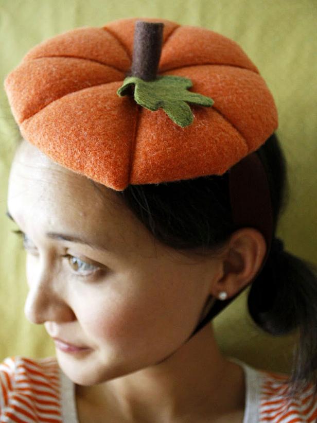 Orange Felt Halloween Pumpkin Hat With Chin Strap Ribbon