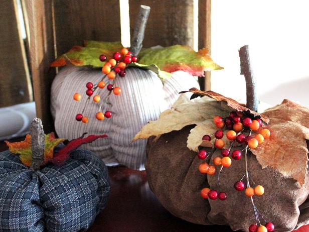 Three fabric pumpkins