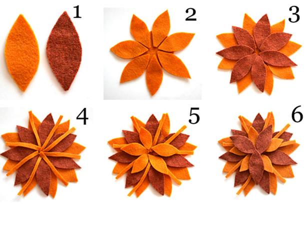 Steps for making a fabric sunflower