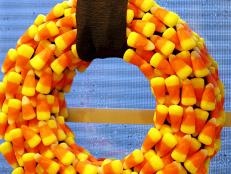 Halloween wreath made of candy corns