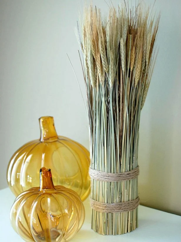 Glass Pumpkins and Wheat Bundles