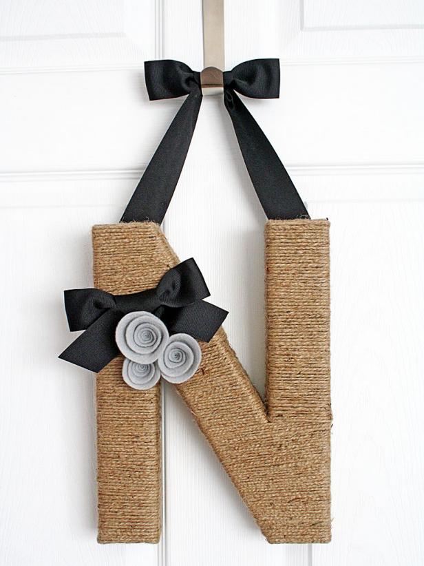 Jute-Covered Letter With Ribbon and Felt Roses