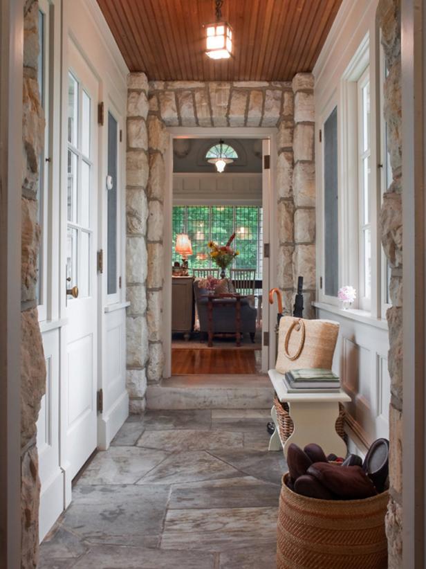 Mudroom With Stone Walls