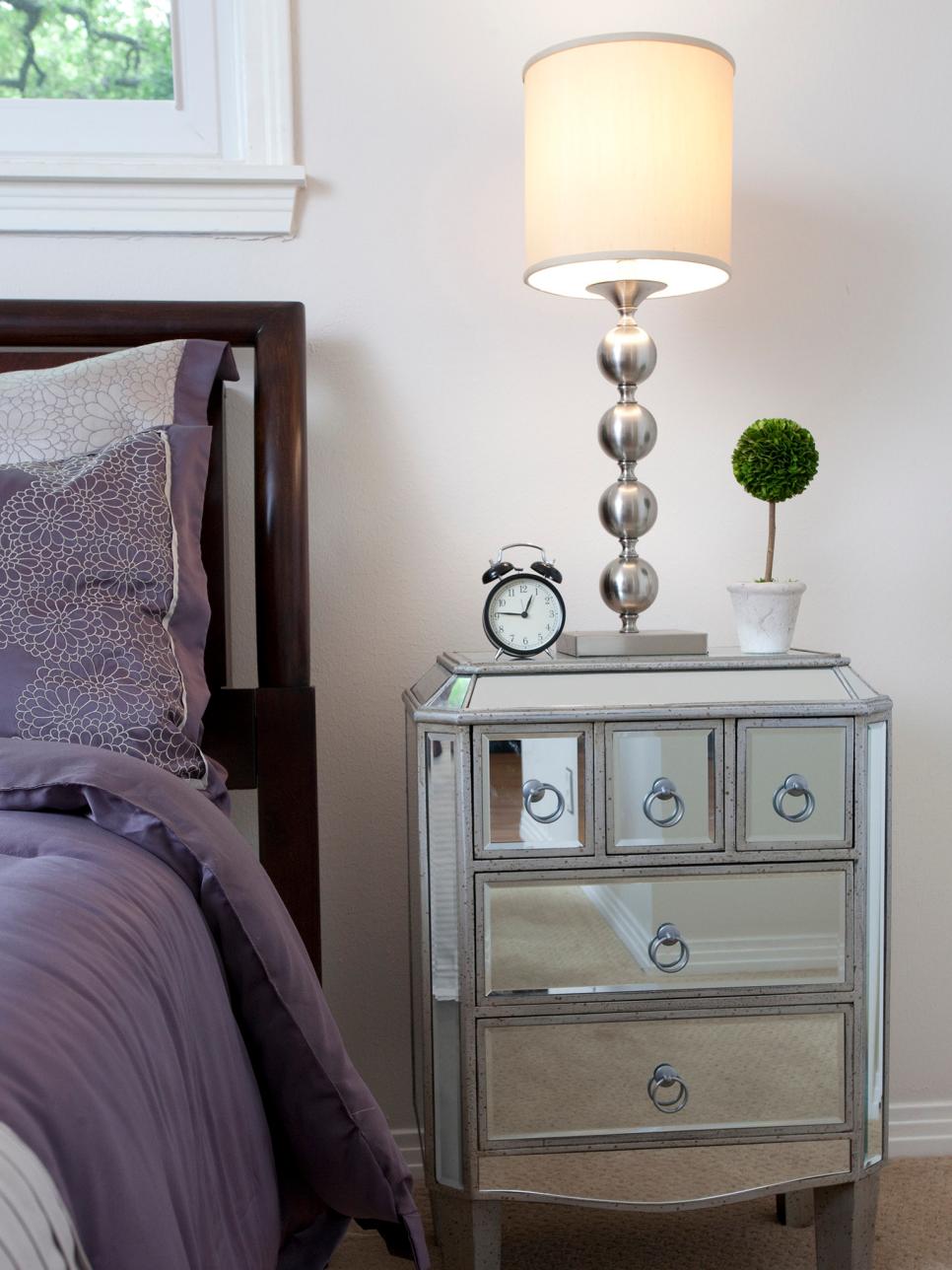 Transitional Bedroom With Mirrored Nightstand | HGTV