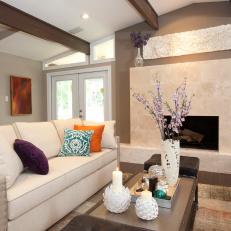Gray Living Room With Ceiling Beams 