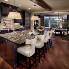 Contemporary Barstools in Old World Kitchen