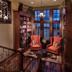 Library With Reading Nook on Stair Landing