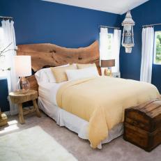 Royal Blue Bedroom with Rustic Headboard