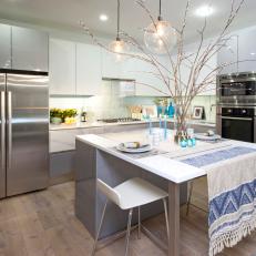White Modern Kitchen With Breakfast Island