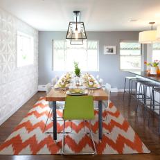 Modern Dining Room with White Geometric Wall Panels