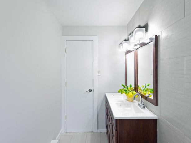 Contemporary Bathroom With Dark Wood Double Vanity | HGTV