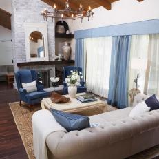 Traditional Living Room With Pops of Blue