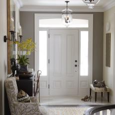 Traditional Entry Hall with Glass Pendant Lights
