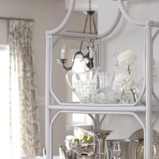 Bamboo Kitchen Etagere With Silver and Glass Dishes