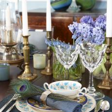 Dining Table Setting With Peacock Feather