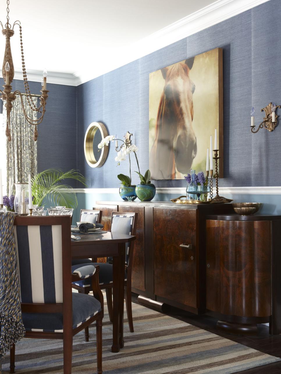 Bold Blue Dining Room With Art Deco Sideboard HGTV