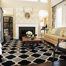 Neutral Living Room With Moroccan Area Rug