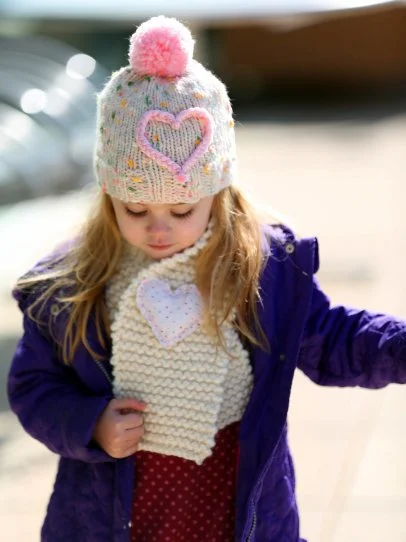 Easy Hand Knit Kids Scarf and Heart Pin HGTV