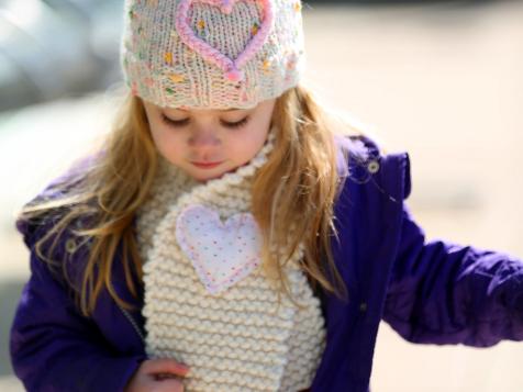 Easy Hand-Knit Kids' Scarf and Heart Pin