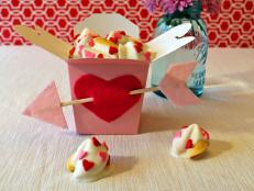 Valentine's Day treat box with chocolate-dipped fortune cookies