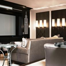 Black and Silver Home Theater With Uplighting