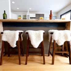 Contemporary Kitchen Breakfast Bar With Sheepskin Stools
