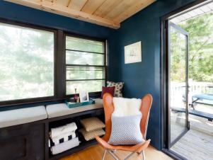 Window Seat and Butterfly Chair in Navy Living Roo