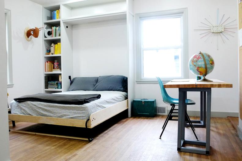 minimalist kid's bedroom with murphy bed