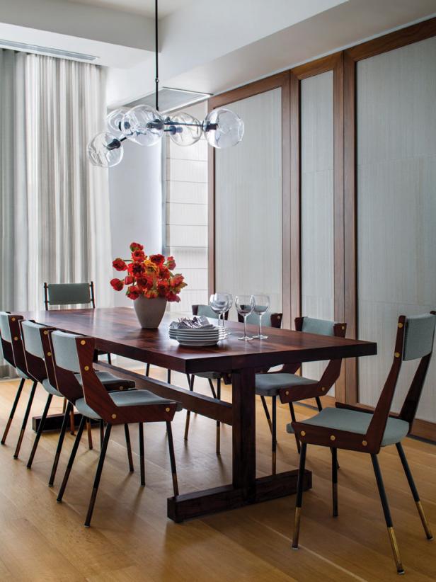 Midcentury Modern Dining Room With Globe Pendant Light Wood Table Hgtv