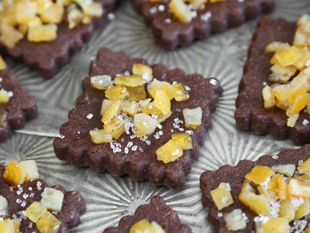 Dark Brown Cookies Embellished With Candied Orange Crumble