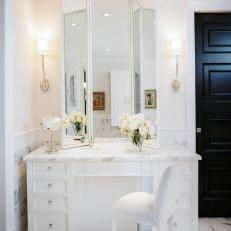Transitional White Bathroom With Marble Tile Floor