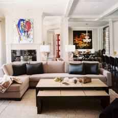 White Contemporary Living Room With Sectional Sofa