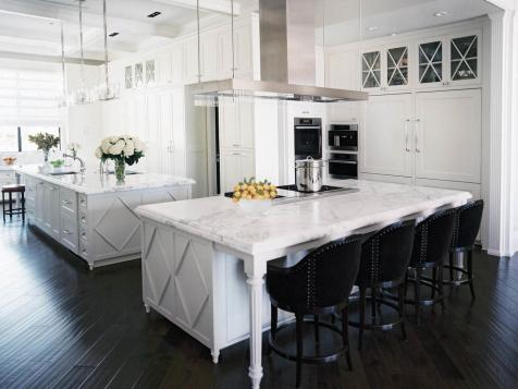 White Traditional Kitchen With Island Seating