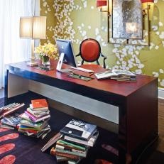 Eclectic Home Office Featuring Chartreuse Wallpaper