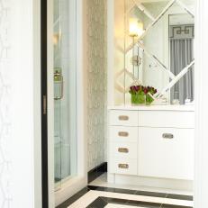 Beveled Bathroom Mirror Adds Graphic Detail