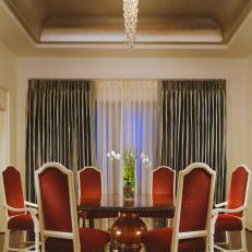 Silver-Leafed Tray Ceiling in Dramatic Dining Space