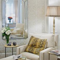 White Art Deco Master Bedroom Sitting Area With Venetian Mirror