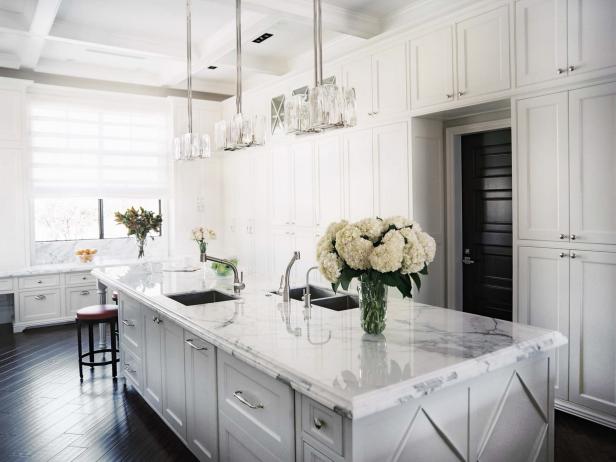 All-White Gourmet Kitchen With Marble Countertops