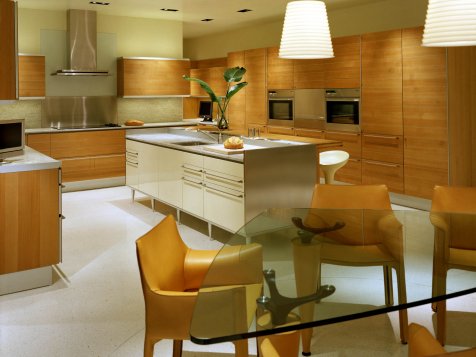 Brown Modern Kitchen and Dining Room