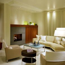 Elegant Cream Living Room With Modern Fireplace
