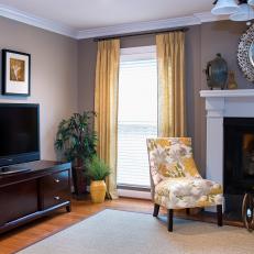 Transitional Gray Living Room With Soft Yellow Accents