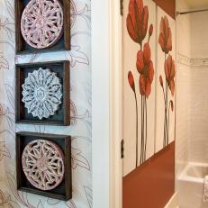 Transitional Bathroom With Oversized Poppy Art