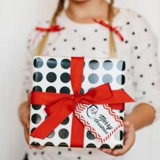Girl Holding Wrapped Christmas Gift