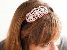 Woman Wearing Black and Red Rhinestone Headband