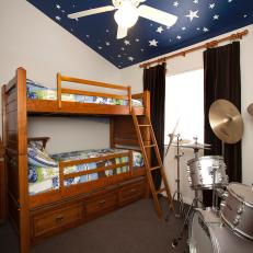 Boys' Bedroom With Bunk Bed and Drum Set