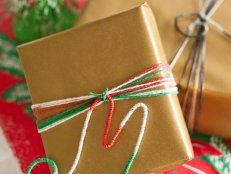 Red, White and Green Monogram on Brown Paper Gifts