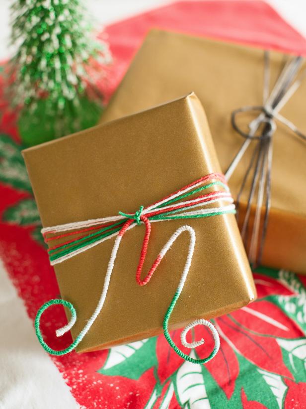 Red, White and Green Monogram on Brown Paper Gifts