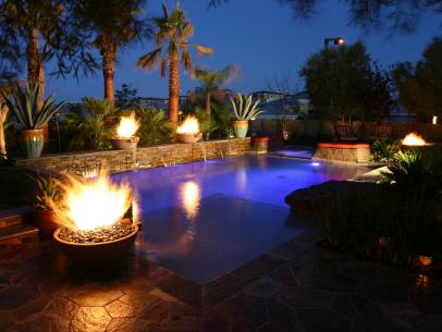 Fire Pits Illuminate Asian Style Pool Hgtv